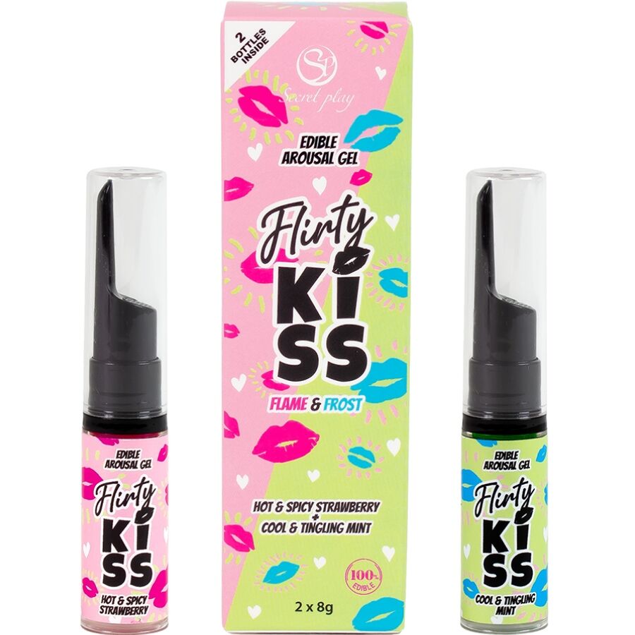 SECRETPLAY - GELS COQUINS BAISERS AVEC EFFETS DE SEXE ORAL FRAISE & MENTHE 2 X 8 GR