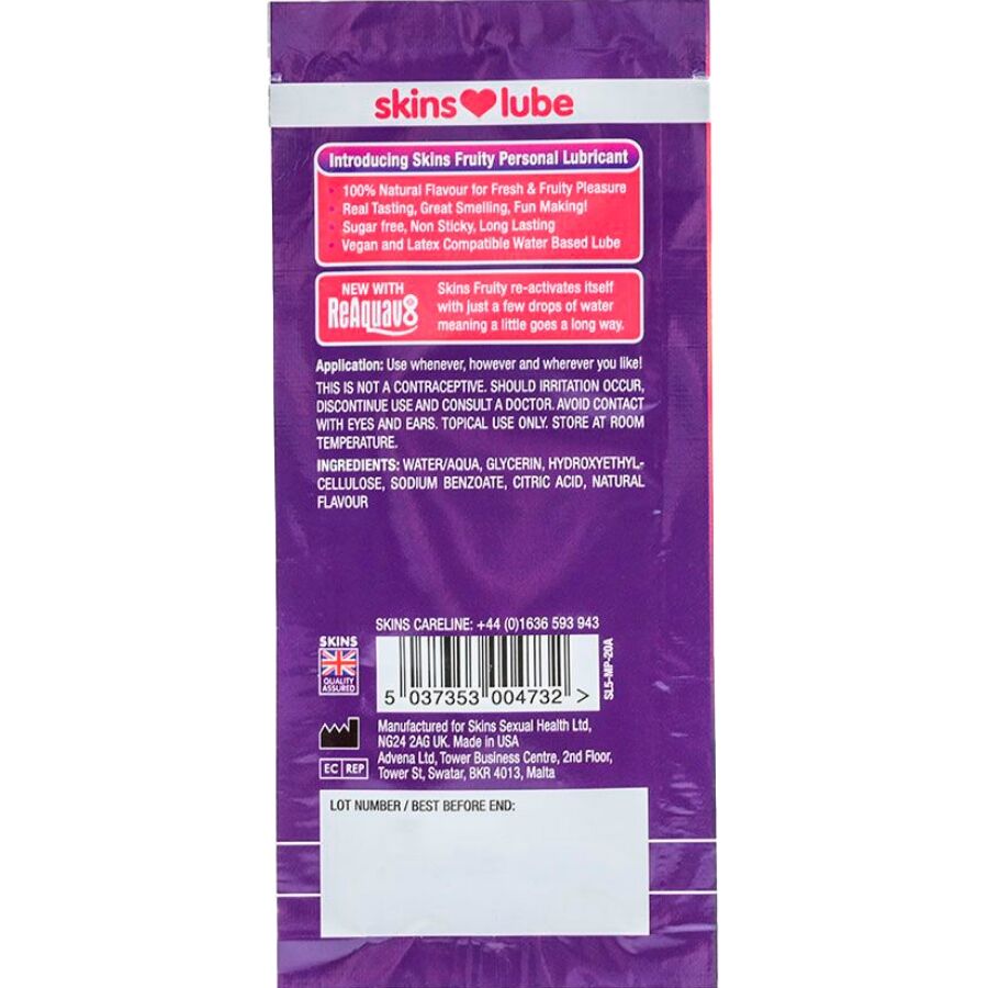SKINS - LUBRIFIANT FRUITÉ À BASE D'EAU MANGUE ET FRUIT DE LA PASSION DOSE UNIQUE 5 ML - Image 3