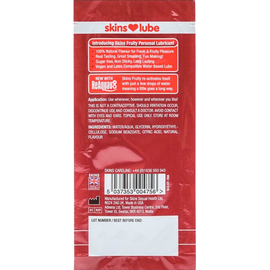 SKINS - LUBRIFIANT FRUITÉ À BASE D'EAU FRAISE DOSE UNIQUE 5 ML - Image 3