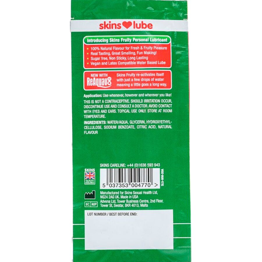 SKINS - LUBRIFIANT FRUITÉ À BASE D'EAU PARFUM PASTÈQUE DOSE UNIQUE 5 ML - Image 3
