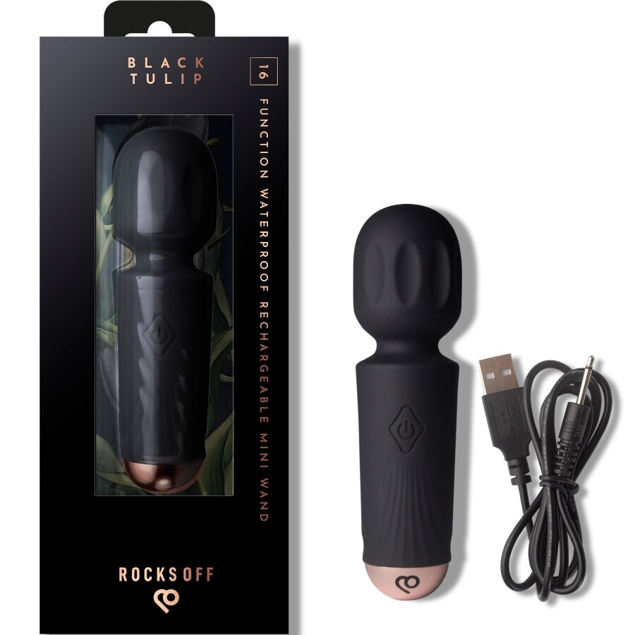 ROCKS-OFF - MINI BAGUETTE RECHARGEABLE 16 FONCTIONS TULIPE NOIRE - Image 3