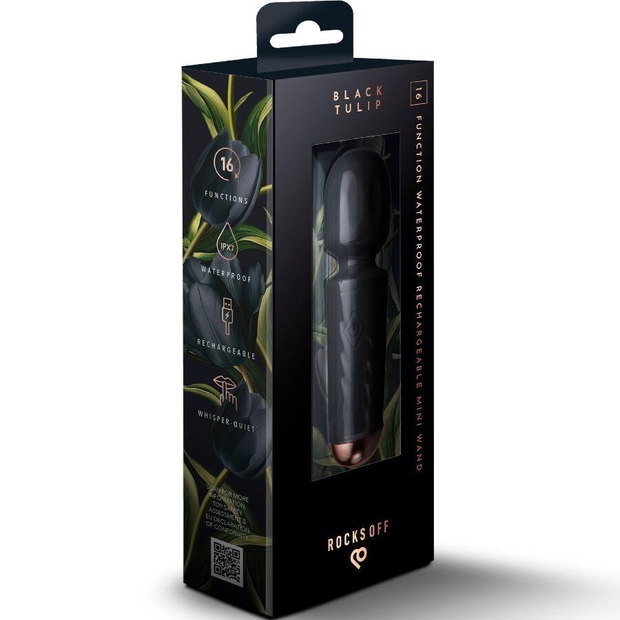 ROCKS-OFF - MINI BAGUETTE RECHARGEABLE 16 FONCTIONS TULIPE NOIRE - Image 7