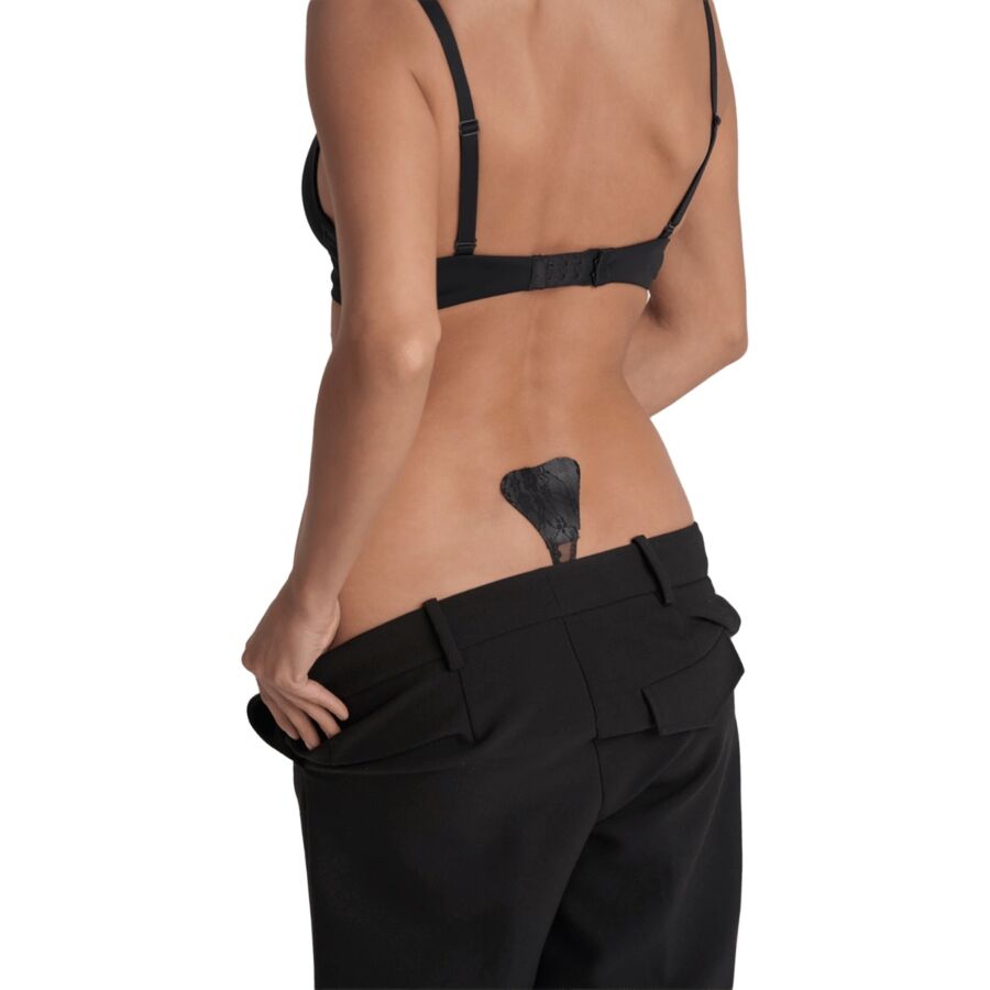 BYE-BRA - TANGA ADHESIVO ENCAJE NEGRO TALLA ÚNICA - Image 3