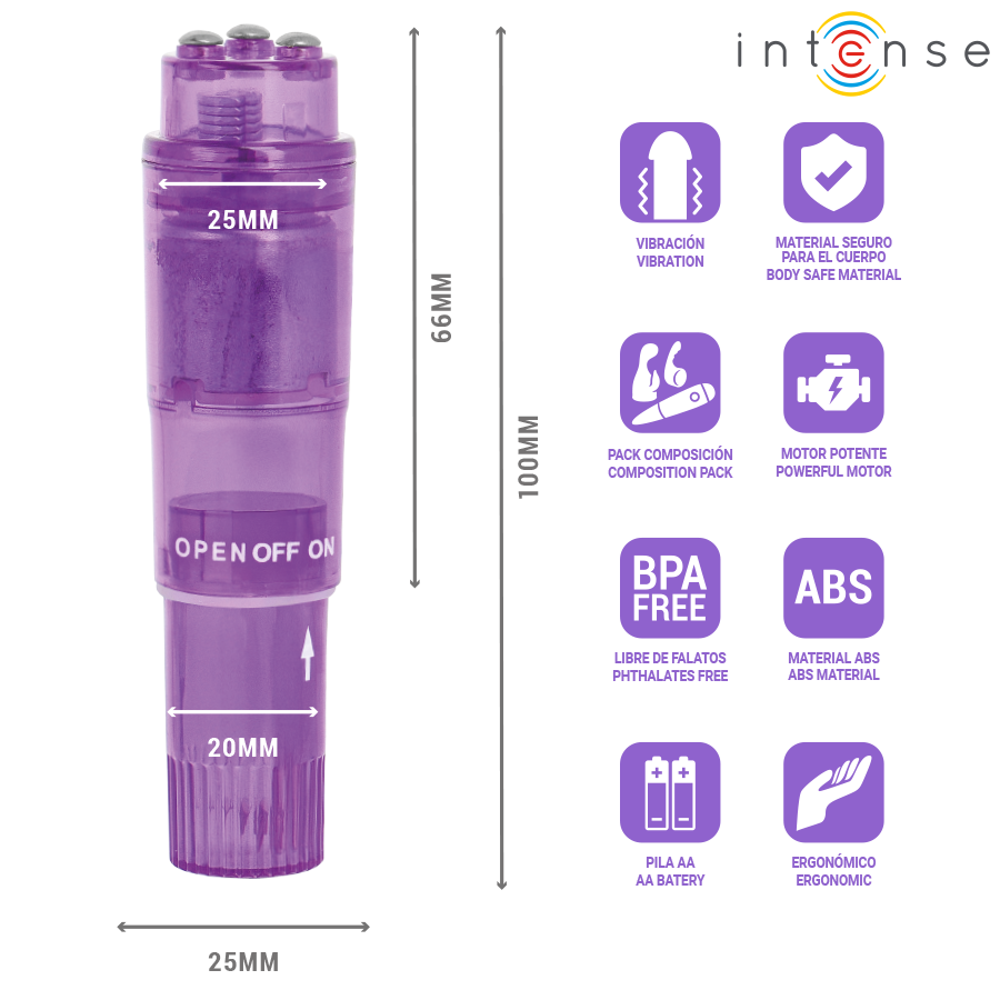 Intense - Mini Masseur Kurt Avec 4 Têtes Interchangeables Violette - Image 6