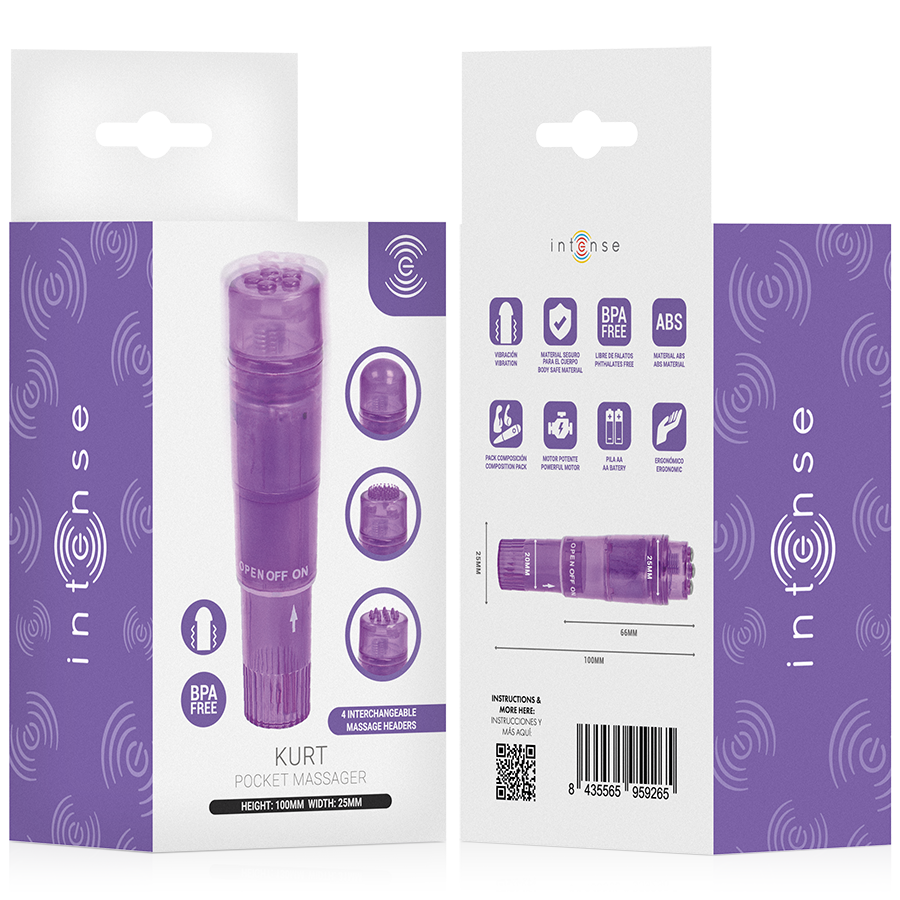 Intense - Mini Masseur Kurt Avec 4 Têtes Interchangeables Violette - Image 7