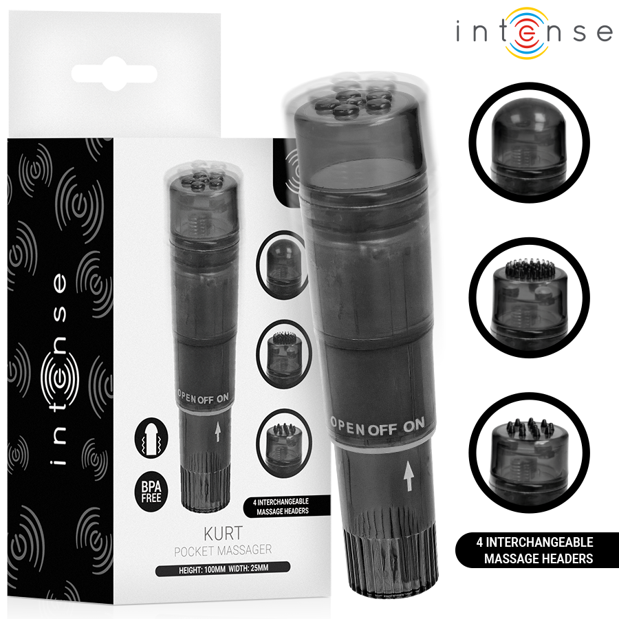 Intense - Mini Masseur Kurt Avec 4 Têtes Interchangeables Noir