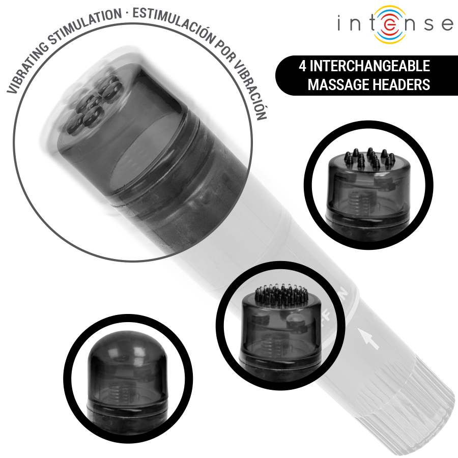 Intense - Mini Masseur Kurt Avec 4 Têtes Interchangeables Noir - Image 4