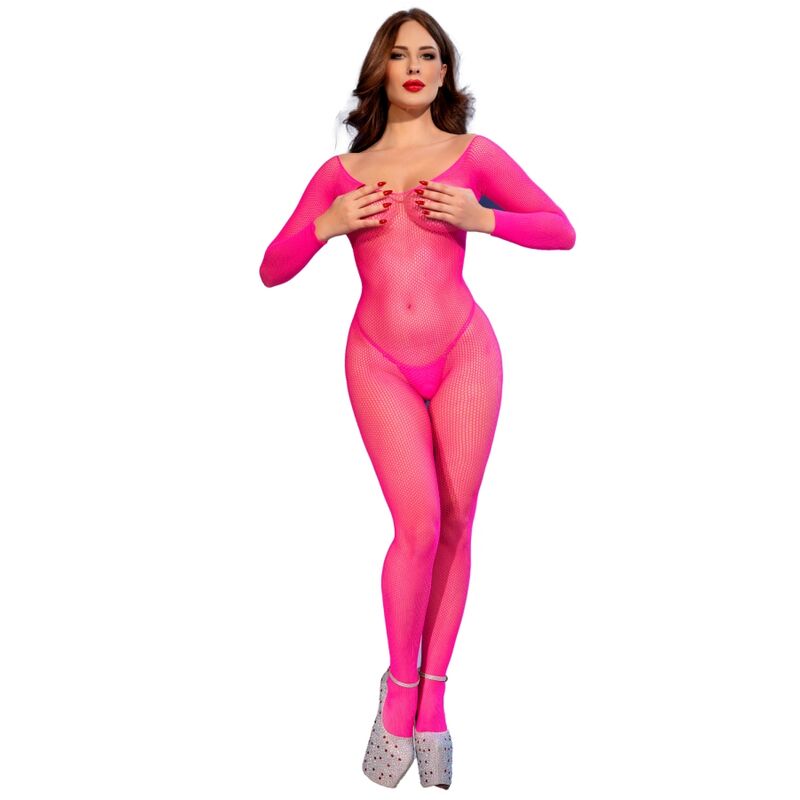 CHILIROSE - CR 4894 BODYSTOCKING EN RÉSEILLE ROSE NÉON