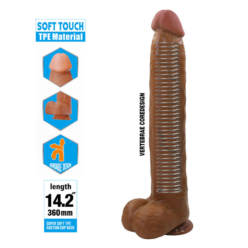 Pretty Love - Dany Realistic Flexible Dildo With Suction Cup 36 Cm -Ø- 5.6 Cm Brown - Image 7