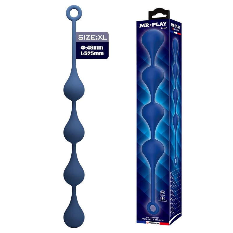 Mr Play - Perles Anales En Silicone Bleu, Taille Xl (52,5 Cm)