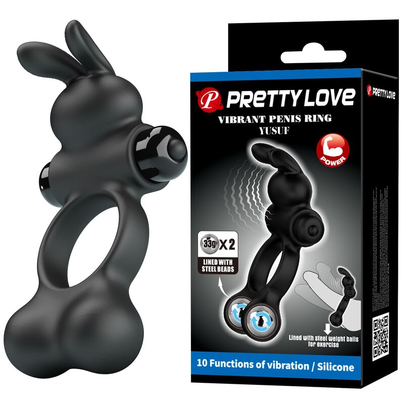 Pretty Love - Anneau Vibrant Pour Pénis Avec Stimulateur Lapin, 10 Fonctions, Noir - Image 12