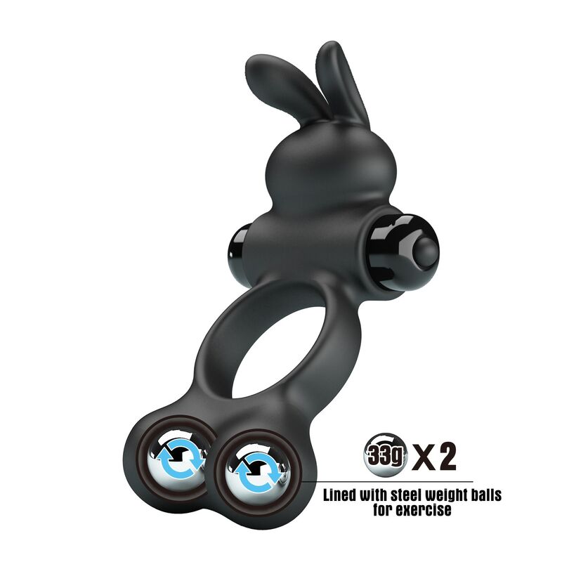 Pretty Love - Anneau Vibrant Pour Pénis Avec Stimulateur Lapin, 10 Fonctions, Noir - Image 4