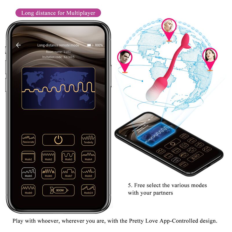 Pretty Love - Å'uf Vibrant Contrã”Lable Par Application Pulsen 12 Fonctions Rechargeable Par Usb Rose - Image 19