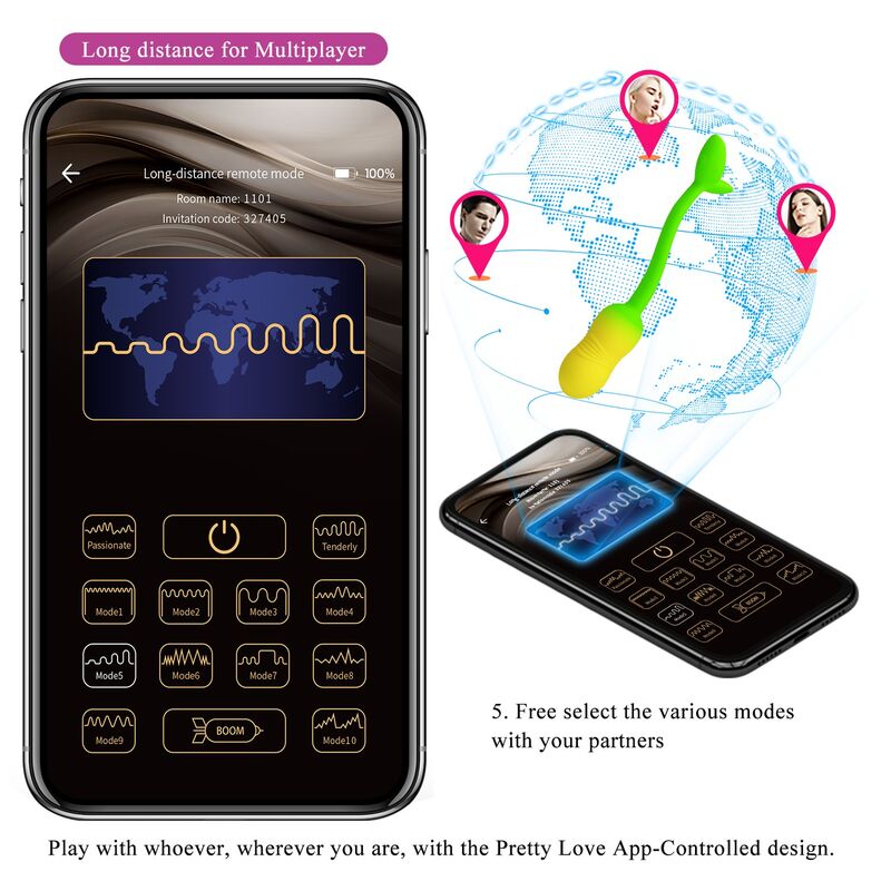 Pretty Love - Å'uf Vibrant Contrã”Lable Par Application Pulsen 12 Fonctions Rechargeable Par Usb Vert-Jaune - Image 19