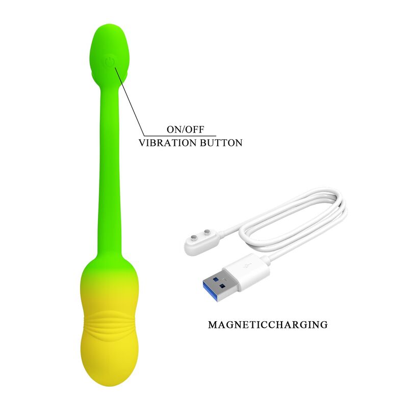 Pretty Love - Å'uf Vibrant Contrã”Lable Par Application Pulsen 12 Fonctions Rechargeable Par Usb Vert-Jaune - Image 10
