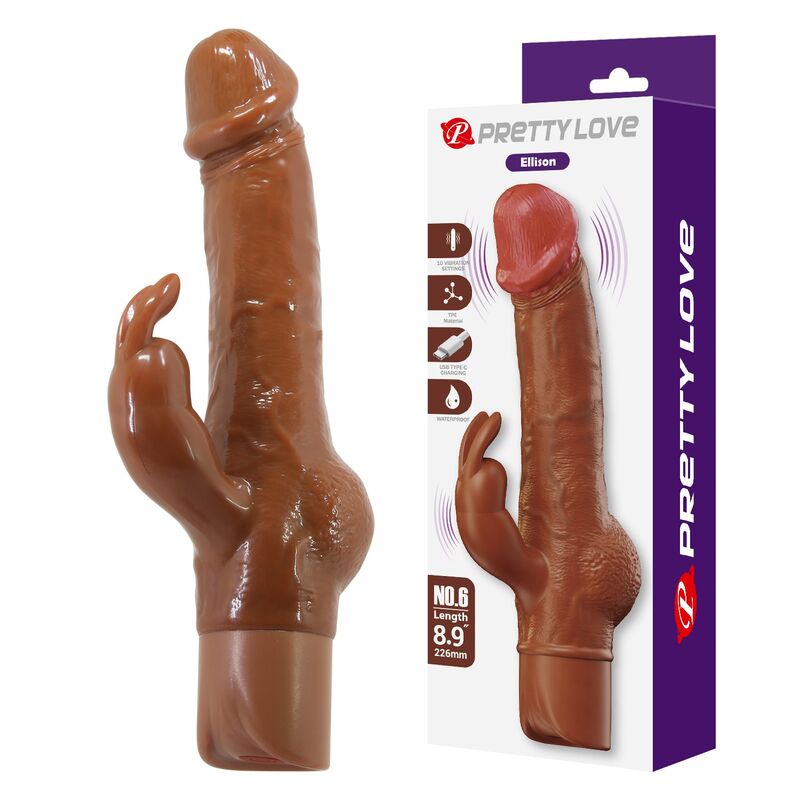Pretty Love - Ellison Realistic Rabbit Vibrator 22.6 Cm Ø 4.2 Cm Brown - Image 10