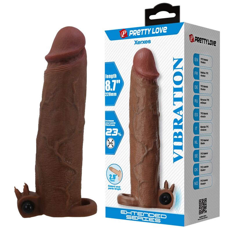 Pretty Love - Xerxes Vibrating Penis Sleeve 22 Cm Ø 4.5 Cm Brown - Image 3