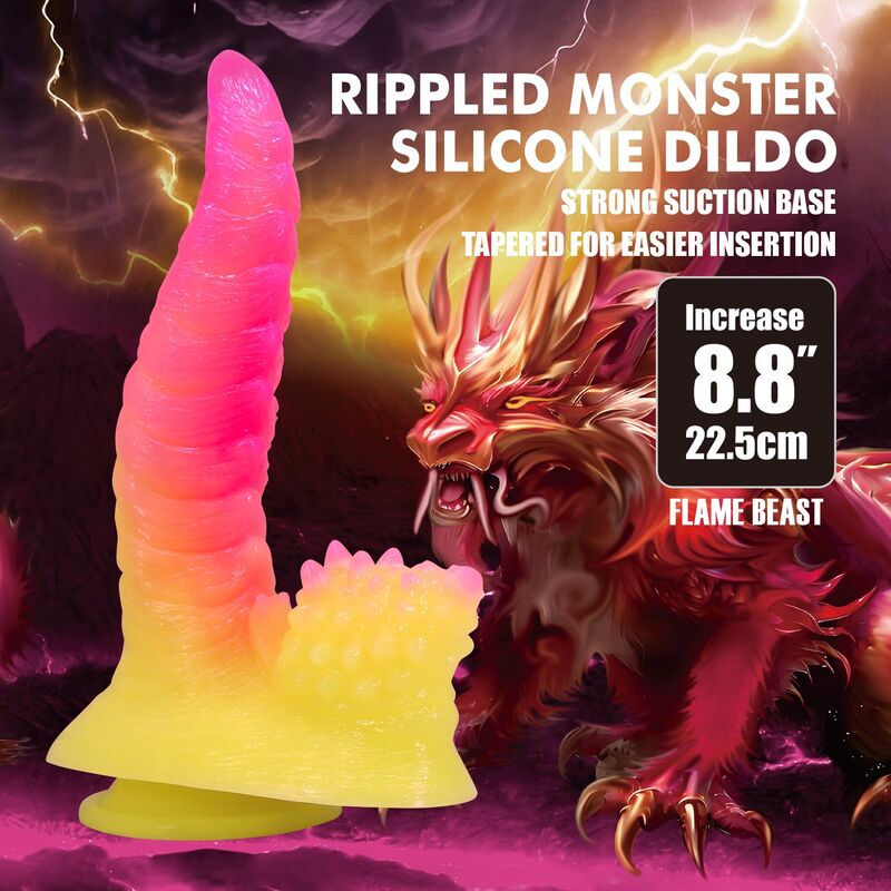 Power Monsters - Godemichet Monstre Ondulé Fantasy Avec Ventouse 22,5 Cm Ø 5,5 Cm Rose Et Jaune - Image 8