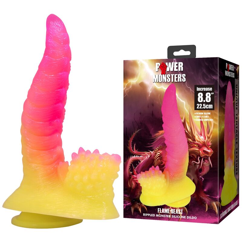 Power Monsters - Godemichet Monstre Ondulé Fantasy Avec Ventouse 22,5 Cm Ø 5,5 Cm Rose Et Jaune - Image 9