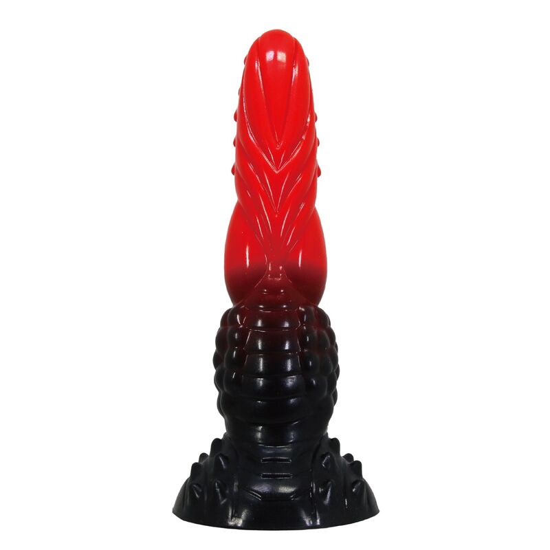 POWER MONSTERS - GODEMICHÉ FANTAISIE DRAGON DE FEU AVEC VENTOUSE 24,5 CM Ø 5,8 CM ROUGE ET NOIR