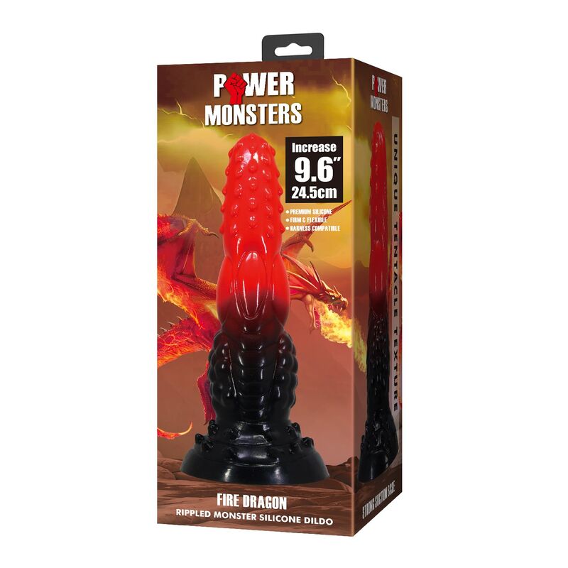 Power Monsters - Godemiché Fantaisie Dragon De Feu Avec Ventouse 24,5 Cm Ø 5,8 Cm Rouge Et Noir - Image 3