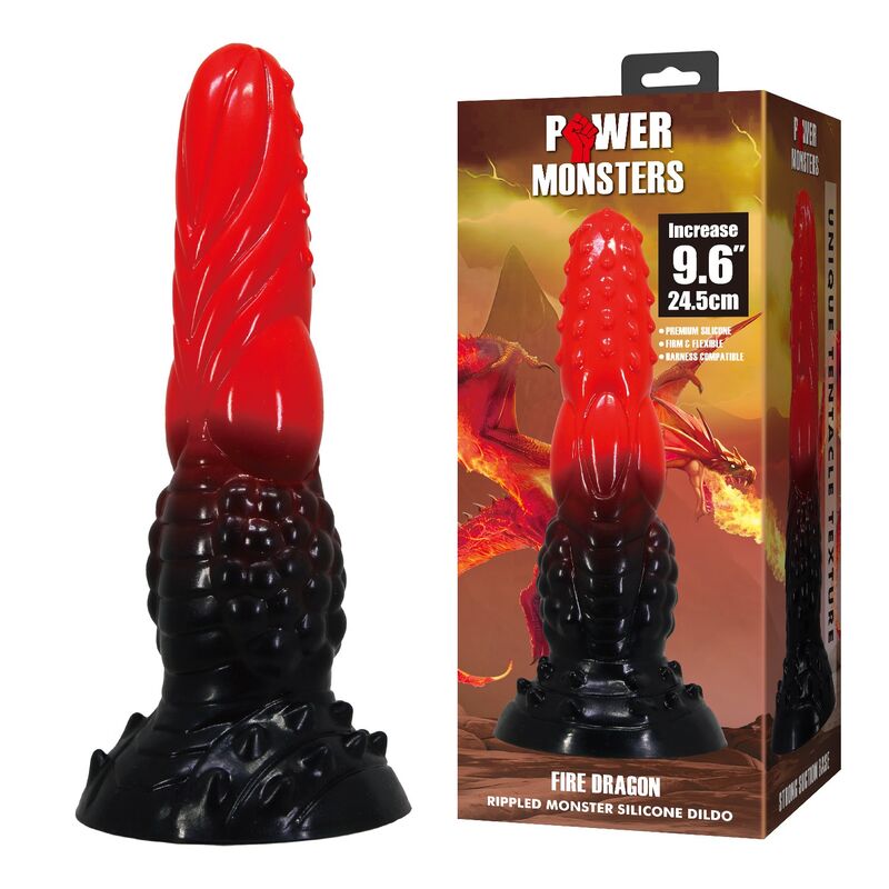 Power Monsters - Godemiché Fantaisie Dragon De Feu Avec Ventouse 24,5 Cm Ø 5,8 Cm Rouge Et Noir - Image 9