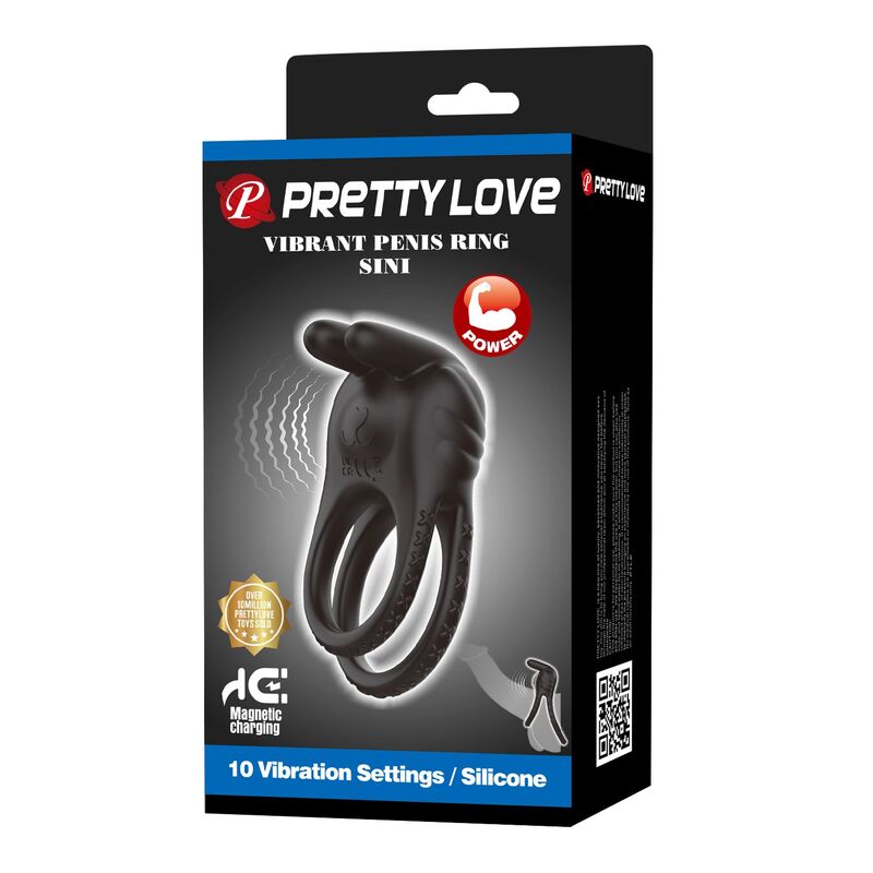 Pretty Love - Sini Anneau Pénis Vibrant Rechargeable 10 Fonctions Noir - Image 4