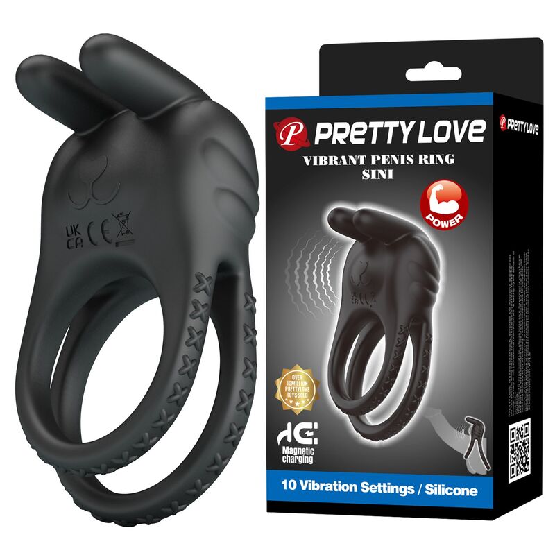 Pretty Love - Sini Anneau Pénis Vibrant Rechargeable 10 Fonctions Noir - Image 10