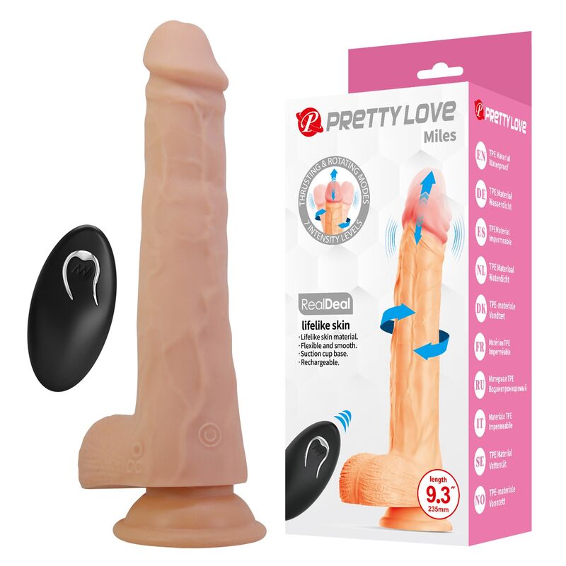 Pretty Love - Miles Godemichet Vibrant À Pousse Et Rotation Avec Télécommande 23,5 Cm Ø 4,8 Cm Naturel - Image 3