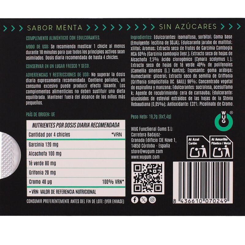 WUG DIET - Chewing-gum fonctionnel sans sucre à la menthe, plaquette thermoformée de 8 pièces - Image 5