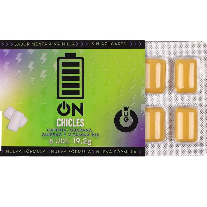 WUG ON - GOMME FONCTIONNELLE À LA CAFÉINE ET AU GUARANA, SAVEUR MENTHE ET VANILLE, PLAQUETTE DE 8 COMPRIMÉS - Image 3