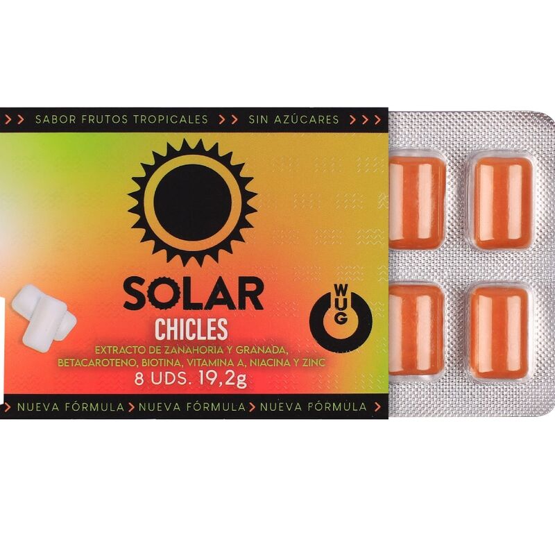 WUG SOLAR - Chewing-gum fonctionnel aux vitamines et au zinc, saveur fruits tropicaux, plaquette thermoformée de 8 unités - Image 3