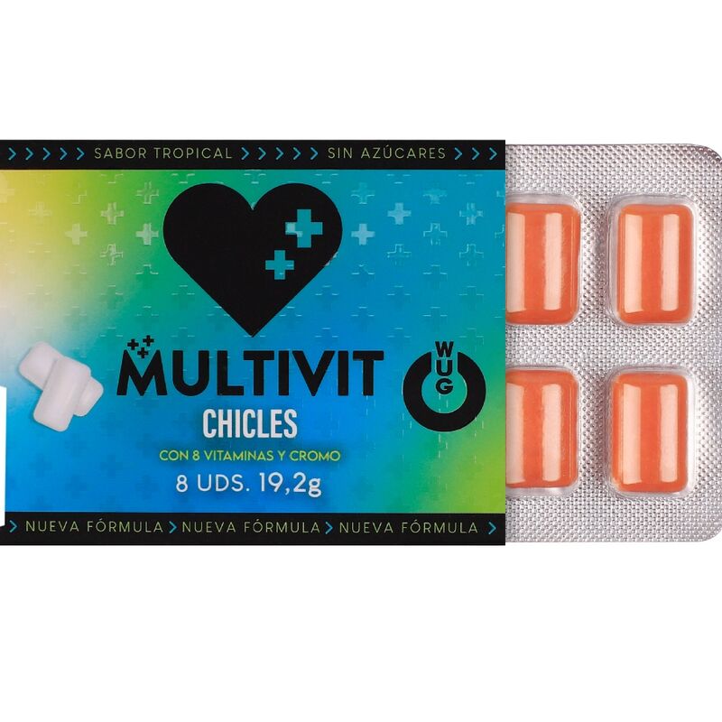 WUG MULTIVIT - GOMME À MÂCHER MULTIVITAMINES FONCTIONNELLES, SAVEUR TROPICALE, PLAQUETTE DE 8 PIÈCES - Image 3