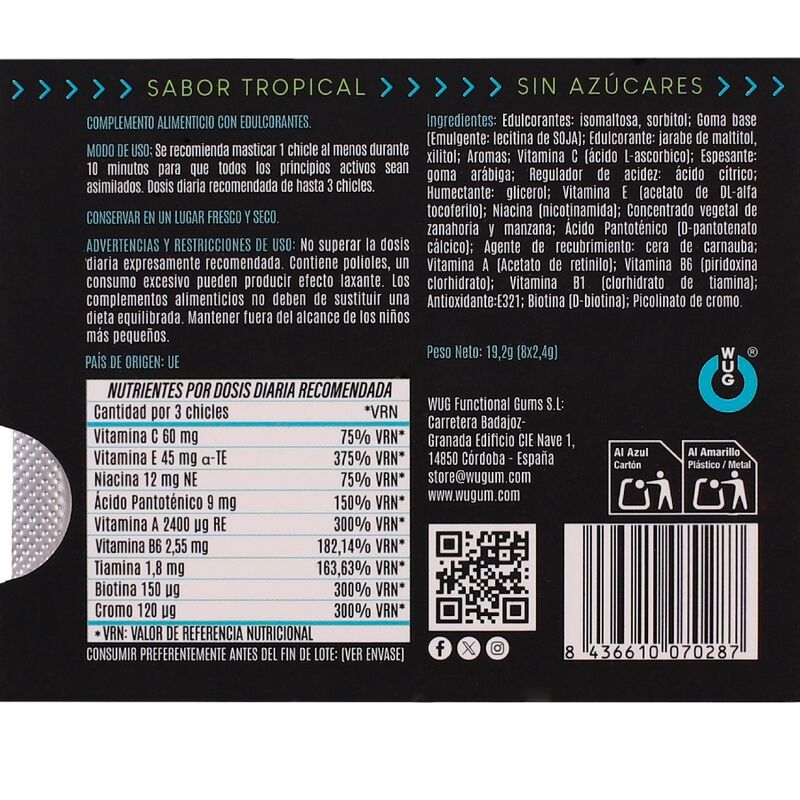 WUG MULTIVIT - GOMME À MÂCHER MULTIVITAMINES FONCTIONNELLES, SAVEUR TROPICALE, PLAQUETTE DE 8 PIÈCES - Image 5