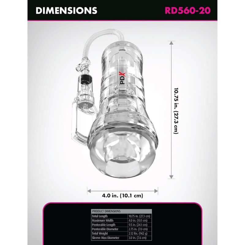 PDX ELITE - VIEWTUBE VAC XXL MANGE TRANSPARENTE AVEC POMPE D'ASPIRATION 27,3 CM - Image 6