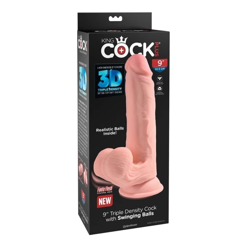 King Cock Plus - Triple Density Realistic Dildo With Swinging Testicles 23 Cm Flesh - Image 7
