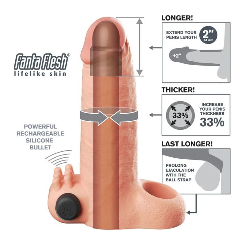 Fantasy X-Tensions - Vibrating Real Feel 5Cm Penis Extension Sleeve Beige - Image 5