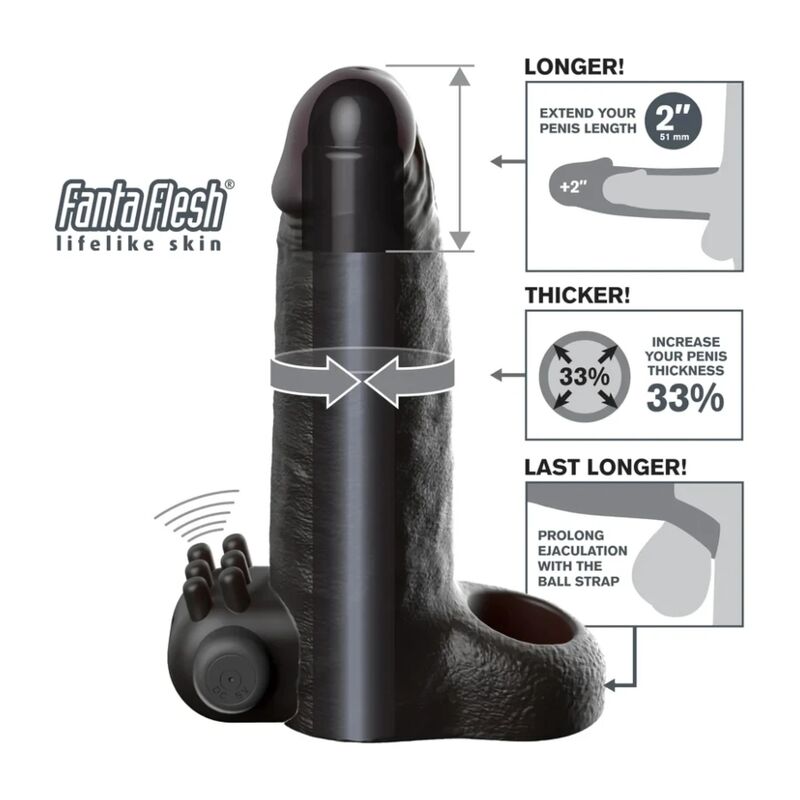 Fantasy X-Tensions - Vibrating Real Feel 5Cm Penis Extension Sleeve Black - Image 5