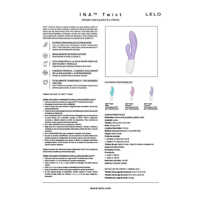 Lelo - Ina Twist Double Vibrateur Lapin Pour Le Point G Et Le Clitoris Bleu - Image 8