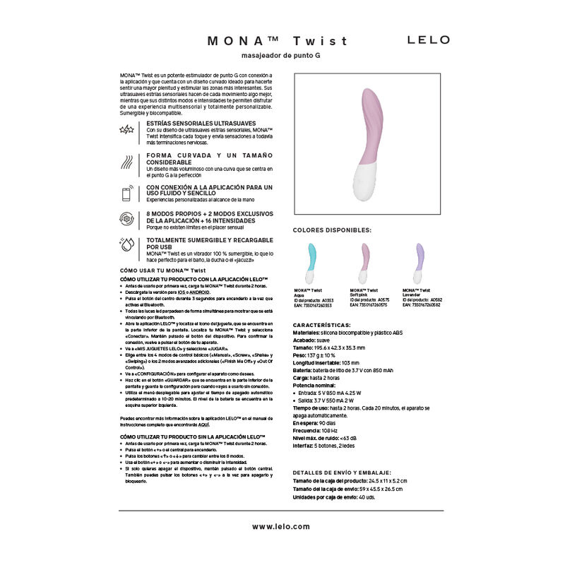 Lelo - Mona Twist Vibrateur Point G Rechargeable Contrôlé Par Application Lavande - Image 11