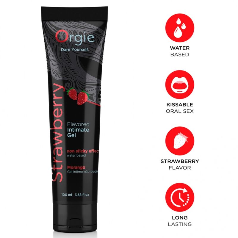 Orgie - Tube De Lubrifiant Fraise Gel Intime À Base De Eau 100 Ml
