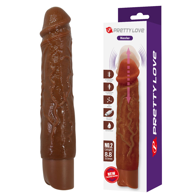 Pretty Love - Kessler Realistic Vibrating Dildo With 10 Vibration Modes And 10 Throws, 22 Cm, Brown - Image 18
