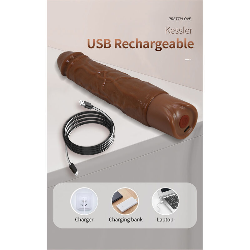 Pretty Love - Kessler Realistic Vibrating Dildo With 10 Vibration Modes And 10 Throws, 22 Cm, Brown - Image 10