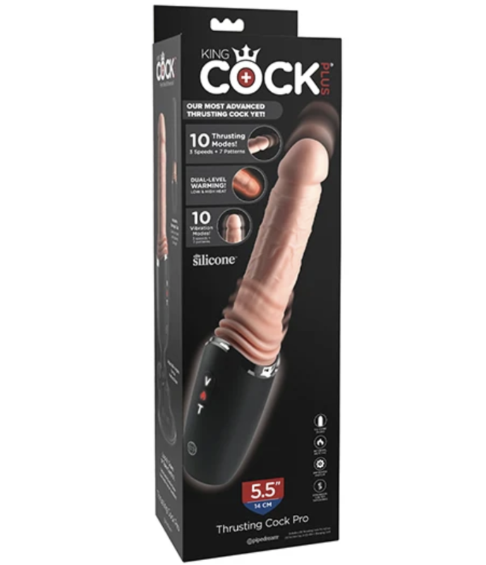 KING COCK PLUS - GODEMICHET EN SILICONE PROFESSIONNEL AVEC ACCÉLÉRATEUR, VIBRATION ET LUMIÈRE CHAUFFANTE 12,7 CM