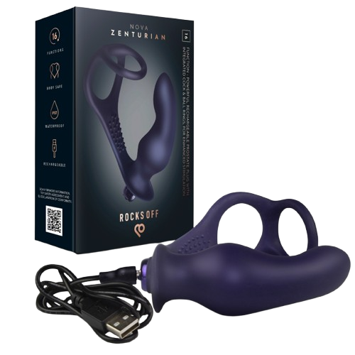 Rocks-Off - Nova Zenturian Plug Vibrant Pour La Prostate Avec Anneaux 16 Modes Bleu Foncé - Image 3