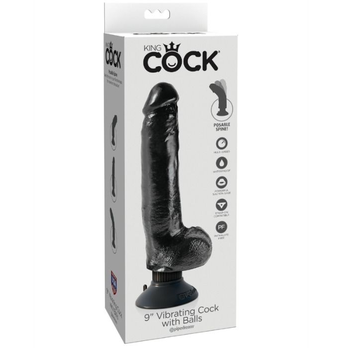 KING COCK - 23 CM VIBRATING COCK WITH BALLS BLACK - Image 3