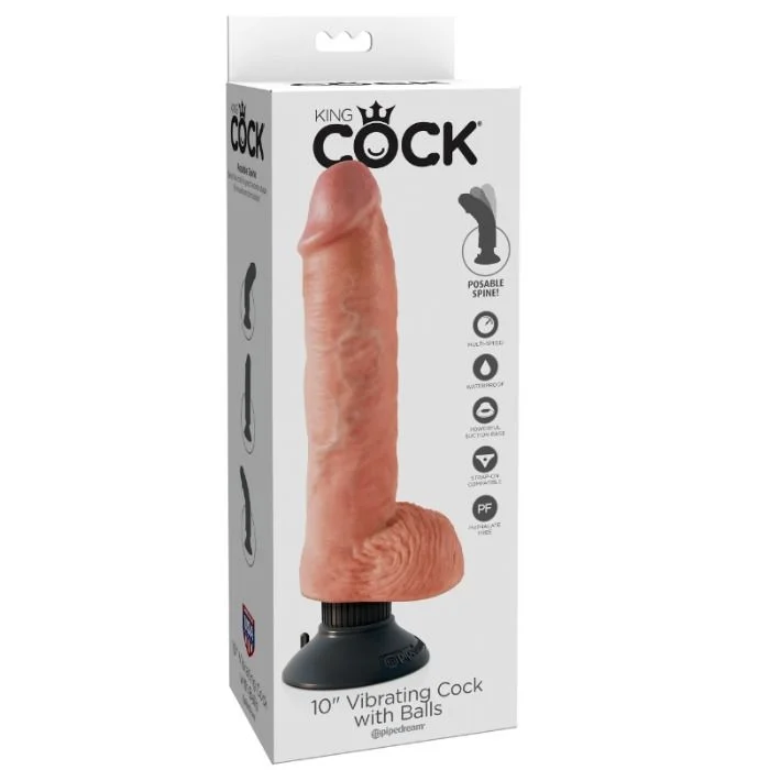 King Cock - Gode Vibrant Avec Testicules 25.5 Cm Couleur Naturelle - Image 3
