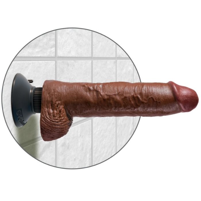 KING COCK - 25.5 CM VIBRATING COCK WITH BALLS BROWN - Image 3