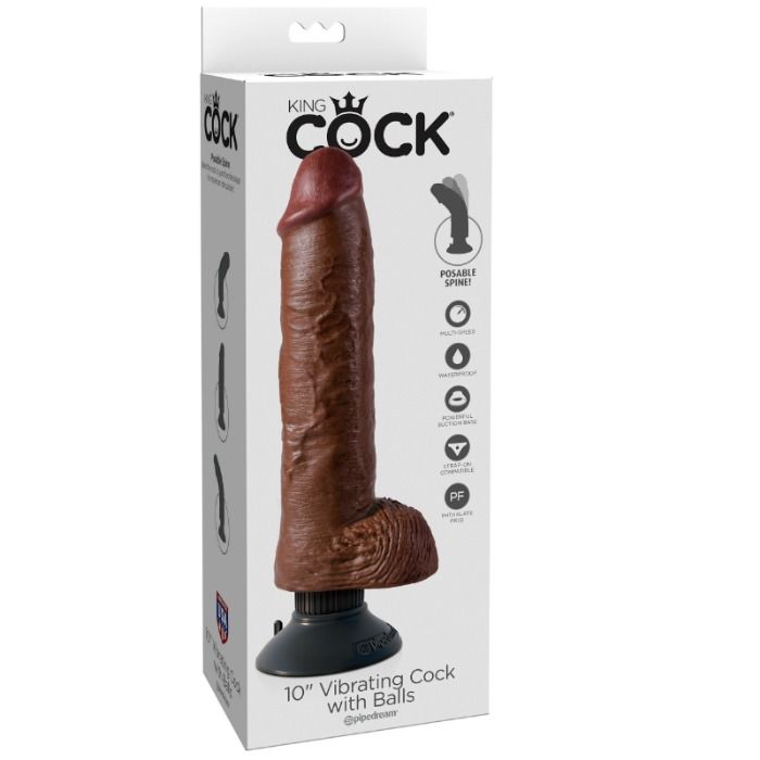 KING COCK - 25.5 CM VIBRATING COCK WITH BALLS BROWN - Image 4